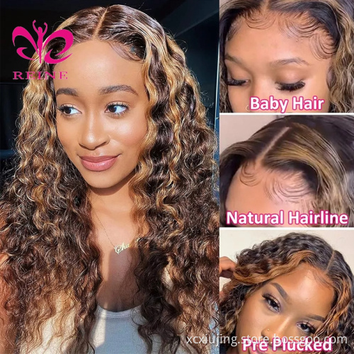 Indian 30 Inch Raw Vendor Ombre Curly Color Real Frontal Wig Blond Highlight 4/27 13x4 Deep Wave Lace Front Human Hair Wigs